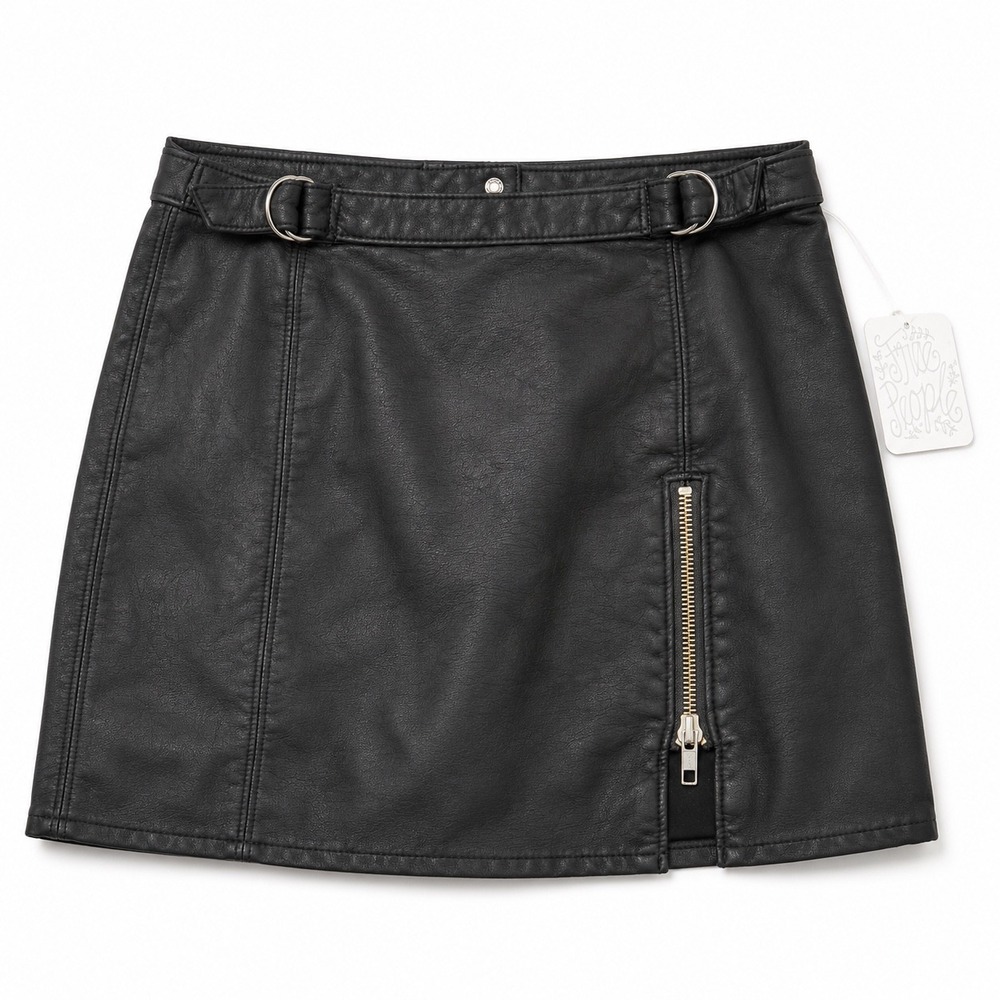Free People Mini Skirt 0 Whimsigoth Midnight Magic Faux Leather Moto Y2K NWT